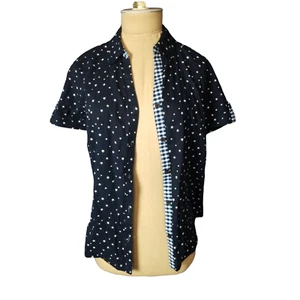Erika Navy Blue White Stars Button Down Blouse Petite Small - Picture 1 of 3