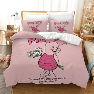 Cute Piglet Holding Daisy Flowers Winnie The Pooh Pink Themed Bedding Set - Picture 1 of 5