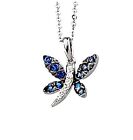 Dragonfly Blue Sapphire Diamond Necklace 14K White Gold 
