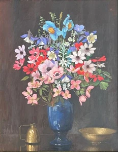 Gerda Grenside (1885-1961) - Oil - “Floral Display in a Blue Glazed Vase” Framed - Picture 1 of 16