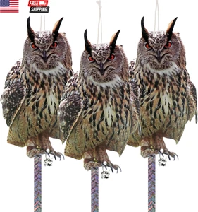 Owl Bird Deterrent, 3-Pack Reflective Hanging Decoration for Garden Patio, Effec - Picture 1 of 8