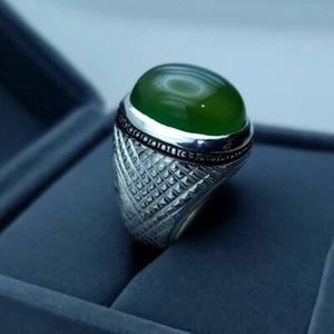 Yemeni aqeeq ring Green aqeeq aqeeq ring silver Dark green yemeni Aqeeq Rings - Picture 1 of 10