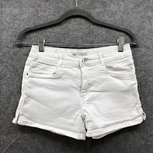 Zara Girls Size 13-14 White Jeans Shorts Roll Cuff Stretch Denim Shorts - Picture 1 of 7