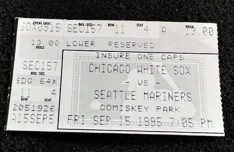 Seattle Mariners White Sox September 15 1995 Ticket Stub Vince Coleman 4 Hit 2SB Cover