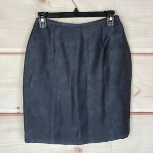 Lafayette 148 Petite Vintage Wool Silk Pencil Skirt Women 6P Blue Paisley Lined 
