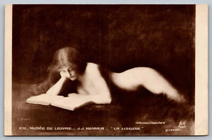 Cartolina J. J. Henner La Liseuse Il Lettore Chauchard Nudo Risque Museo del Louvre - Foto 1 di 2