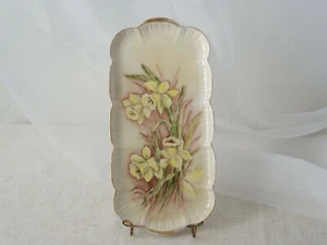 Vintage AK Kaiser handbemalt Narzisse gelb Blumen Porzellan Rentangle Schale - Bild 1 von 7