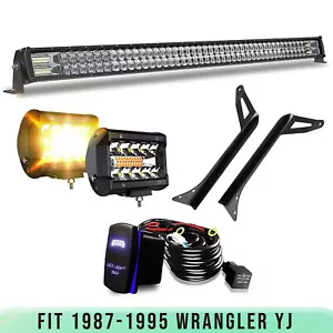 For 1987-95 Jeep Wrangler YJ 52" LED Light Bar Mounting Brackets + 4" LED Pods - Picture 1 of 9