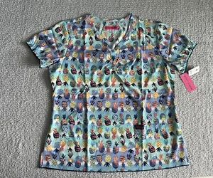 Koi Betsey Johnson Scrub Top Women’s Sz XL Pineapple Hawaiian Nursing Medical - Picture 1 of 11