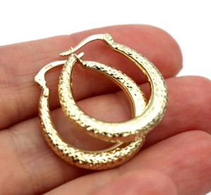 Genuine New 14ct Yellow Gold Oval Hoop Hollow Earrings *Free Express Post In Oz - Picture 1 of 9