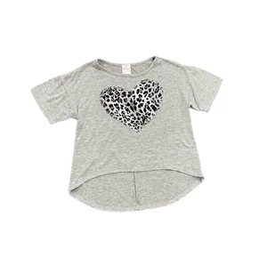 Girl Silver Bling Studded Leopard Heart Top - Picture 1 of 2