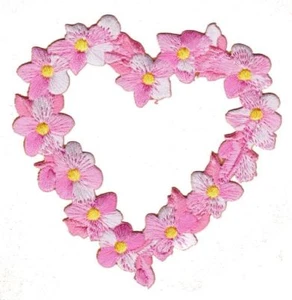 bc53★Herz Blumen Rosa Aufnäher zum aufbügeln Bügelbild Patch Blüten 9,5 x 10 cm - Bild 1 von 1