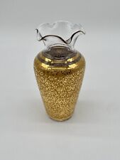 Ransgil Glass Bud Vase 22k Gold Overlay Floral Lotus Ruffles Rim Vintage Recency