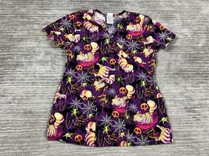 Disney Alice in Wonderland Scrub Top Womens XS Multicolor V-Neck Short Sleeve - Picture 1 of 11