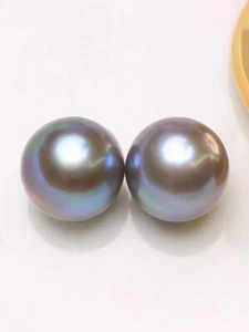 Pair 10-11mm South Sea Genuine Pink Purple Lavender Round Loose Pearl Undrilled - Picture 1 of 2