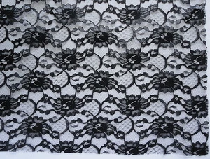 Black Lace Fine Fabric Polyester Nylon Flat Finish Netting Florals 60" x 56" - Picture 1 of 1