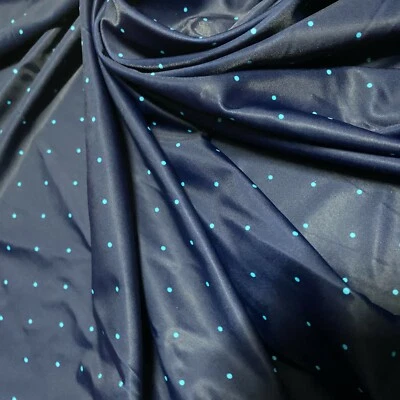 4 Way Stretch Fabric Spandex Aquamarine Mini Polka Dot Navy Background by Yard - Image 1 of 4