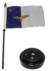 Azores 4"x6" Flag Desk Set Wood Table Stick Staff Black Base - Picture 1 of 1