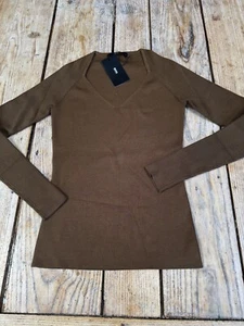 ¡NUEVO! Exquisito JERSEY HUGO BOSS Mezcla Seda Tejido Bronce Marrón Calce Ajustado, Pequeño - Imagen 1 de 4