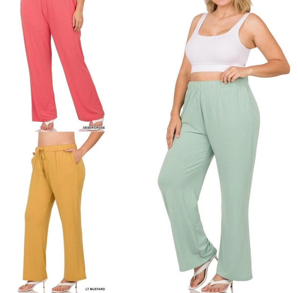 1X 2X 3X Women's Soft Drawstring Comfort Lounge Long Pants with Two Pockets - Image 1 of 1