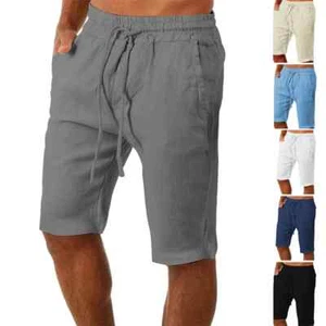 Men Cotton Linen Casual Shorts Elastic Waist Sport Summer Short Pants Trousers - Picture 1 of 30