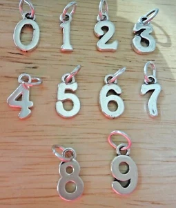 Sterling Silver Number 1 2 3 4 5 6 7 8 9 or 0 Cursive Style Charm - Picture 1 of 7