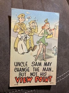 1940s WWII Comic Postcard "Uncle Sam May Change the Man, But Not His Viewpoint" - Picture 1 of 2