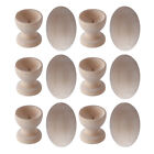 6 Sets Unpainted Wood Eggs Artificial Wooden Tray Ornaments Toy