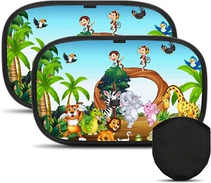 Car Sun Shade for Baby & Kids - Foldable UV Blocker Window Animal Shade (2 Pack) - Picture 1 of 7