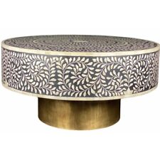 Bone inlay floral design round coffee table with brass cladded base coffee table