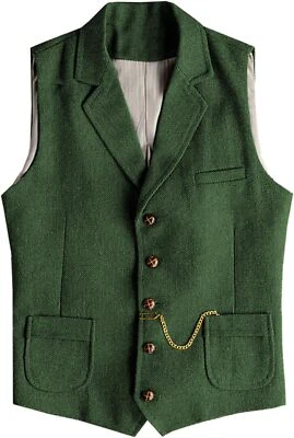 Mens Tweed Vest Western Vintage Wool Herringbone Formal Vests M Large XL XXL 3XL - Image 1 of 3