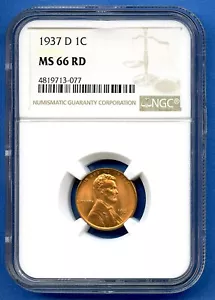 1937 D NGC MS66RD Lincoln Wheat Cent 1c Penny US Mint Coin 1937-D MS-66 RD - Picture 1 of 3
