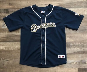 Ryan Braun Kids Jersey Milwaukee Brewers Majestic Boys Large Blue Button Up - Picture 1 of 7