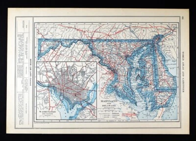 1919 Automobile Road Map Maryland Delaware US Capitol Washington DC Baltimore MD - Image 1 of 4