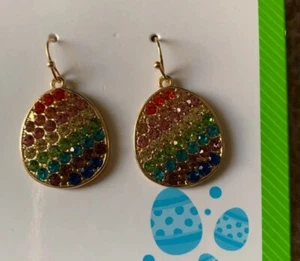 Easter Egg Colorful Earrings & Hair Barrette Bow Bunny Ears & Tail Rainbow - Picture 1 of 4