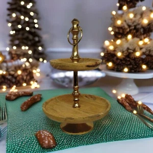 2 Tier Wooden Cake Stand with Aluminum Stand , Decorative Cup Cake Stand - Picture 1 of 8