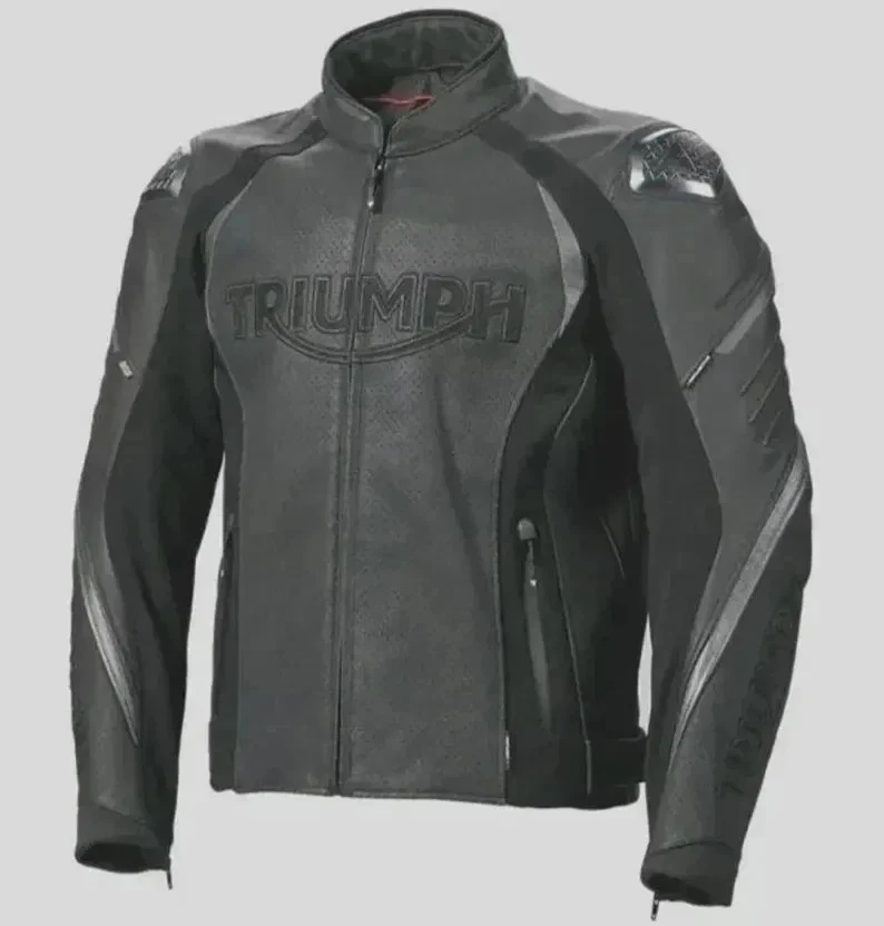 Chaqueta de cuero de motociclista Triumph para hombre Chaqueta de motocicleta de cuero genuino Foto 1 de 4