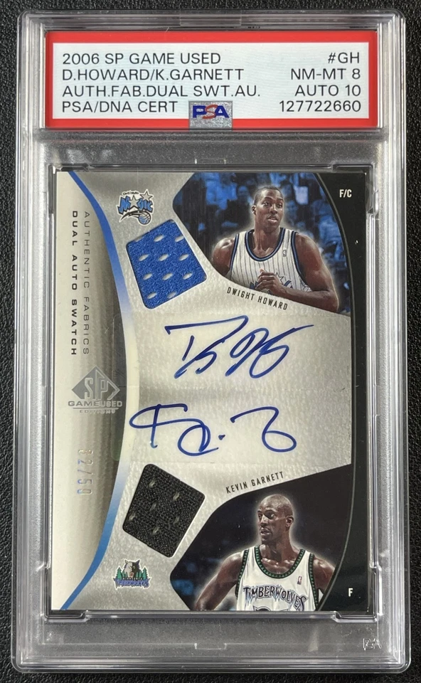 KEVIN GARNETT DWIGHT HOWARD PSA 8 2006 SP GAME USED FABRICS DUAL JERSEY AUTO /50 - Image 1 of 2