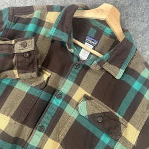 Patagonia Shirt Mens Large Brown Green Plaid Organic Cotton Long Sleeve Flannel - Picture 1 of 13