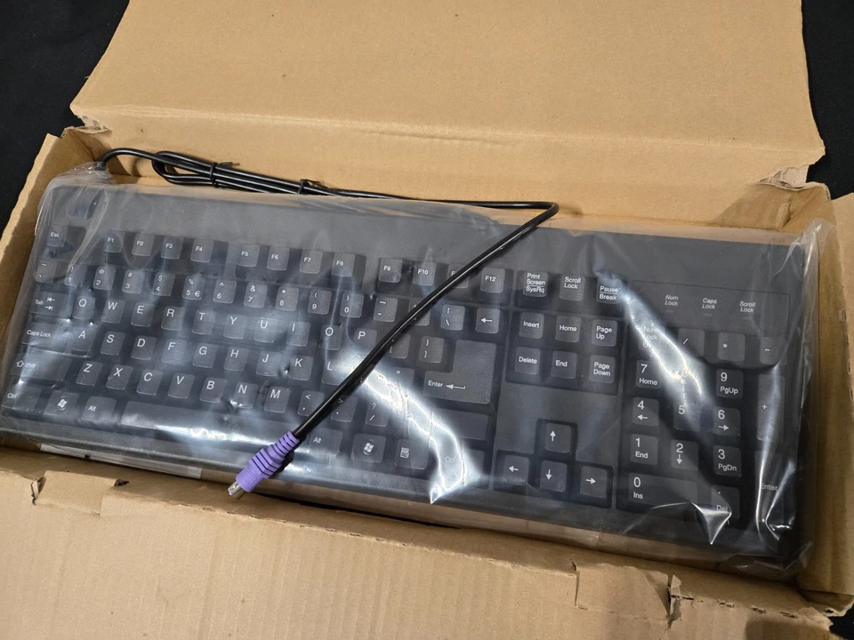 New in Box ~ Vintage Black PS/2 Keyboard English KB-2961 - Image 1 of 4