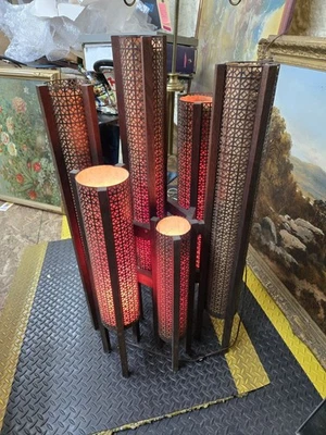 RARE Mid Century Wood Floor Light or Chandelier MCM Cylinders - Image 1 of 4
