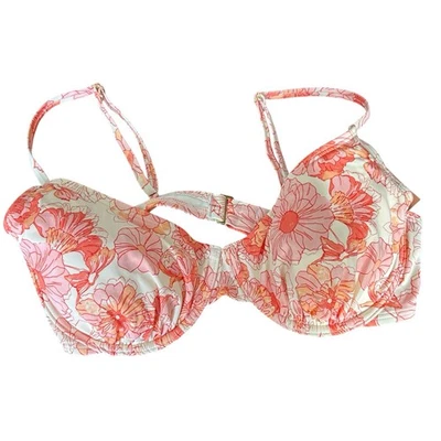 Top de bikini con aros florales con tiras Shade & Shore talla 36D rosa/naranja NUEVO Foto 1 de 4