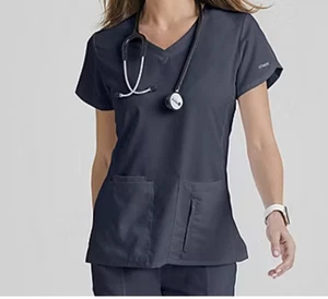 GREY'S ANATOMY by Barco Cora 4-Pocket V-Neck Scrub Top Granite 5XL NEW 41423 - Picture 1 of 10