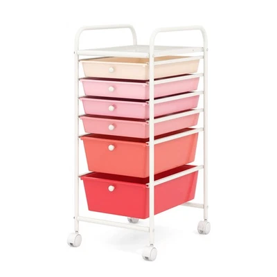 6 Drawer Rolling Storage Cart Scrapbook Paper Office Organizer Mixed Pink - Image 1 of 4