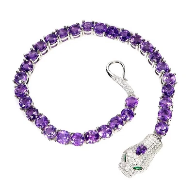 925 Sterling Silver Bracelet Round Amethyst 5mm Tiger Gemstone Jewelry 7.5 Inch - Image 1 of 4