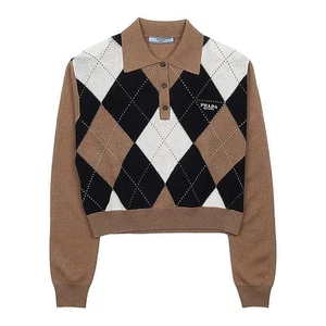 Suéter Polo Prada Beige/Negro/Blanco Tejido Argyle Manga Larga Talla 38/US 2 - Imagen 1 de 15