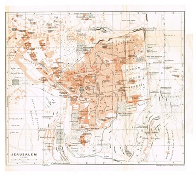 Jerusalén Vintage Plano Ciudad 1909 Mapa Original PALESTINA ISRAELÍES Turquía Foto 1 de 4