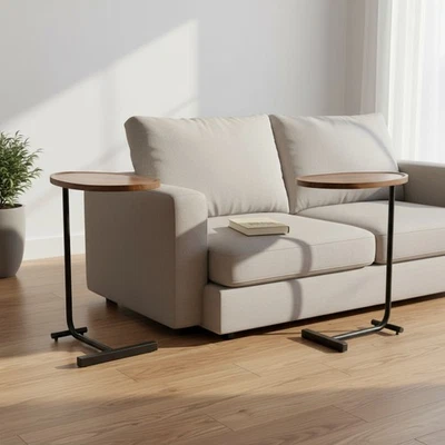 Set of Two Brown and Black Wood and Metal Oval End Tables - Image 1 of 4