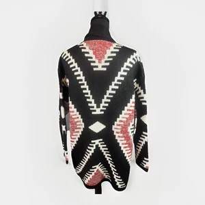 Effeci Sweater Cardigan Sz XL Black Open Front Shawl Collar Aztec Boho FLAWS - Picture 1 of 10