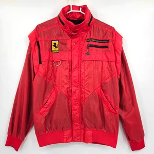 Vintage Style Auto Ferrari Windbreaker Jacke Turns Weste mit Kapuze Herren XL - Rot - Bild 1 von 16
